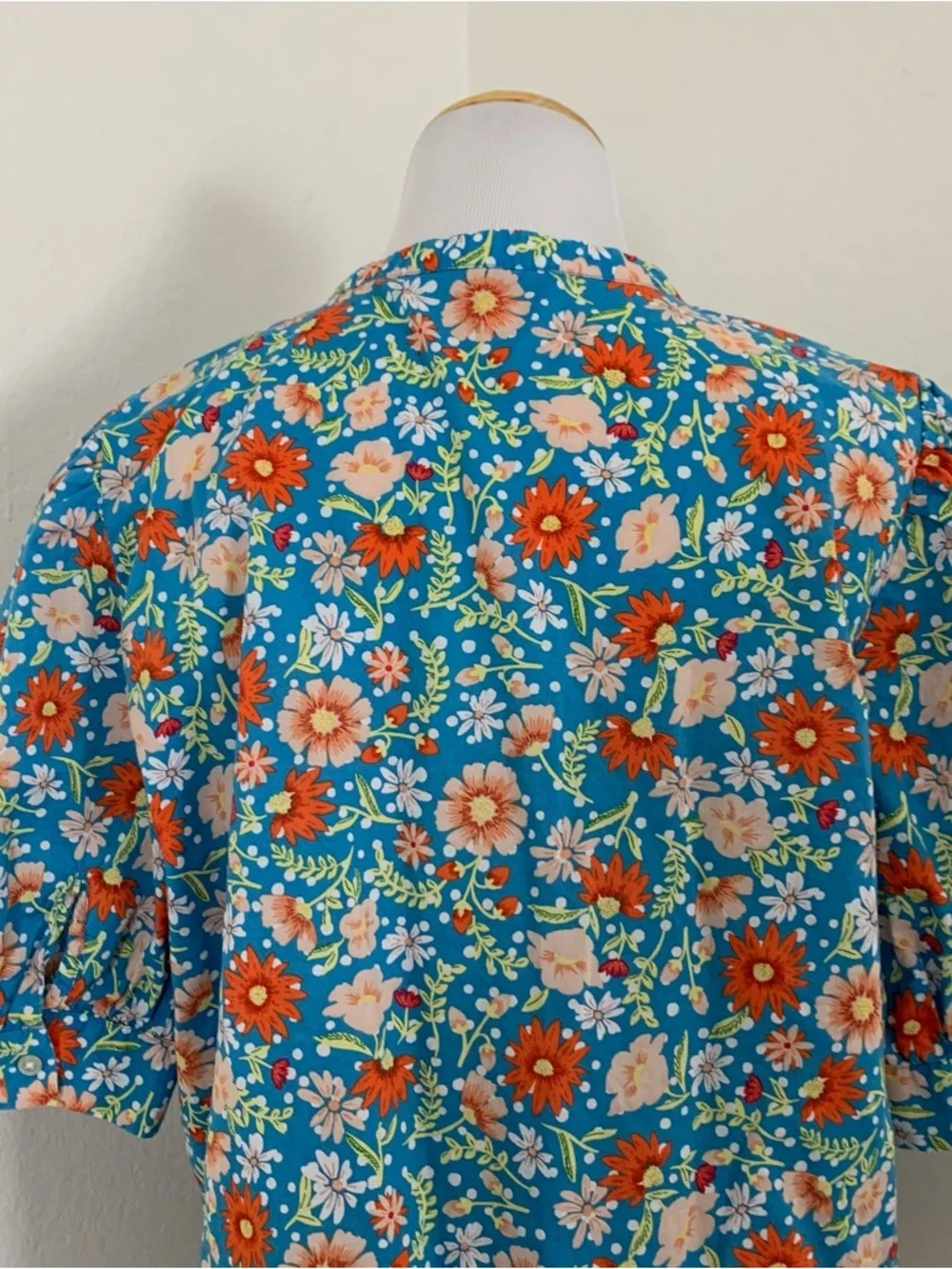 Loft Outlet Floral Puff Sleeve Top Womens M V Neck Button Popover Cotton